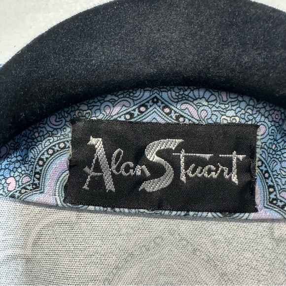 Vintage Alan Stuart 70s Shirt Mens Medium Blue Point Collar Paisley Disco Large - Picture 3 of 5